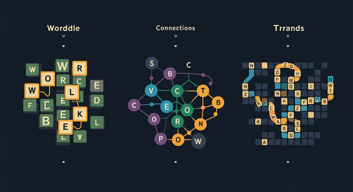 Comparison of NYT Strands, Wordle, and Connections puzzle games