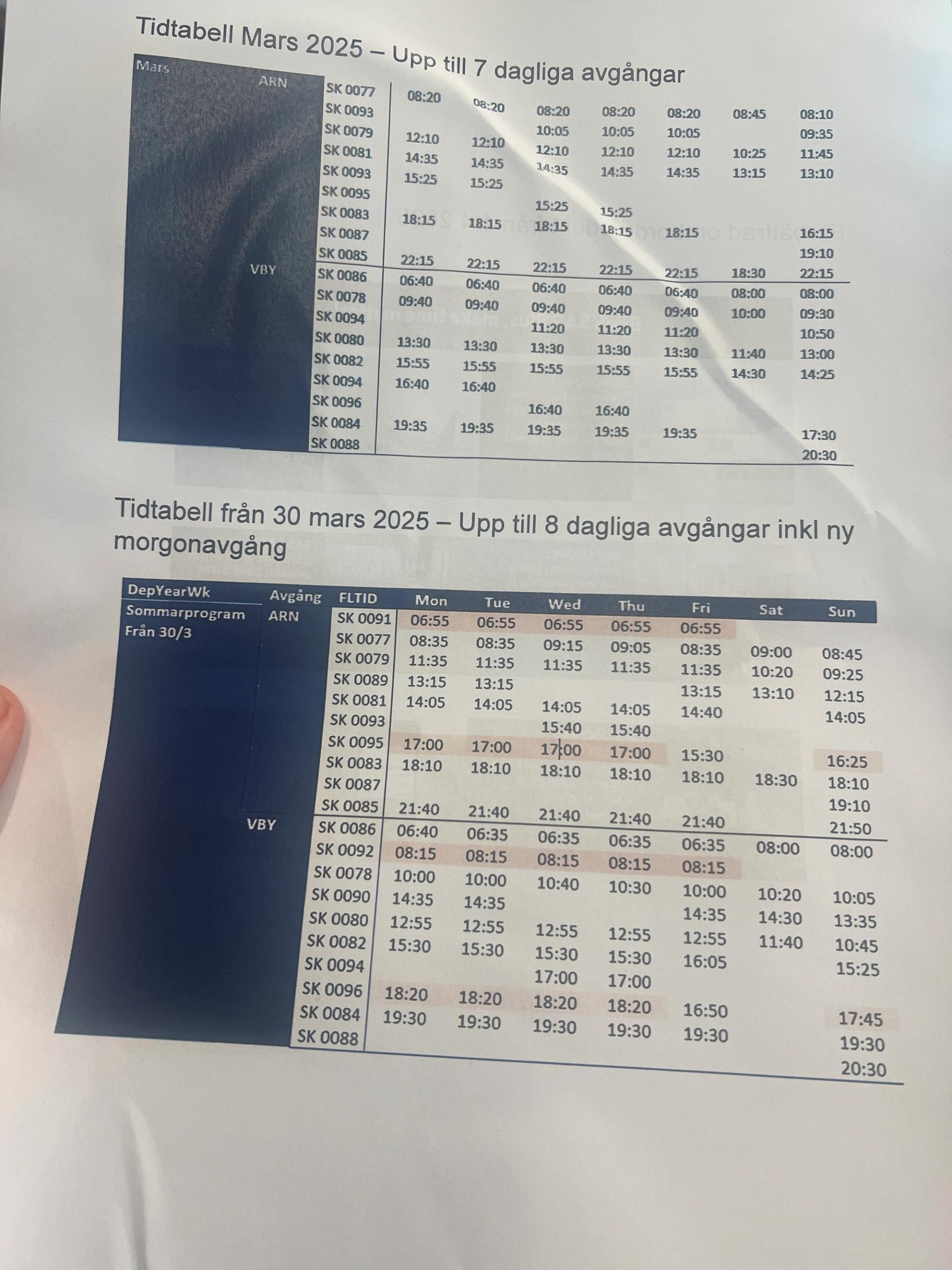 SAS turlista nu och från och med i april.