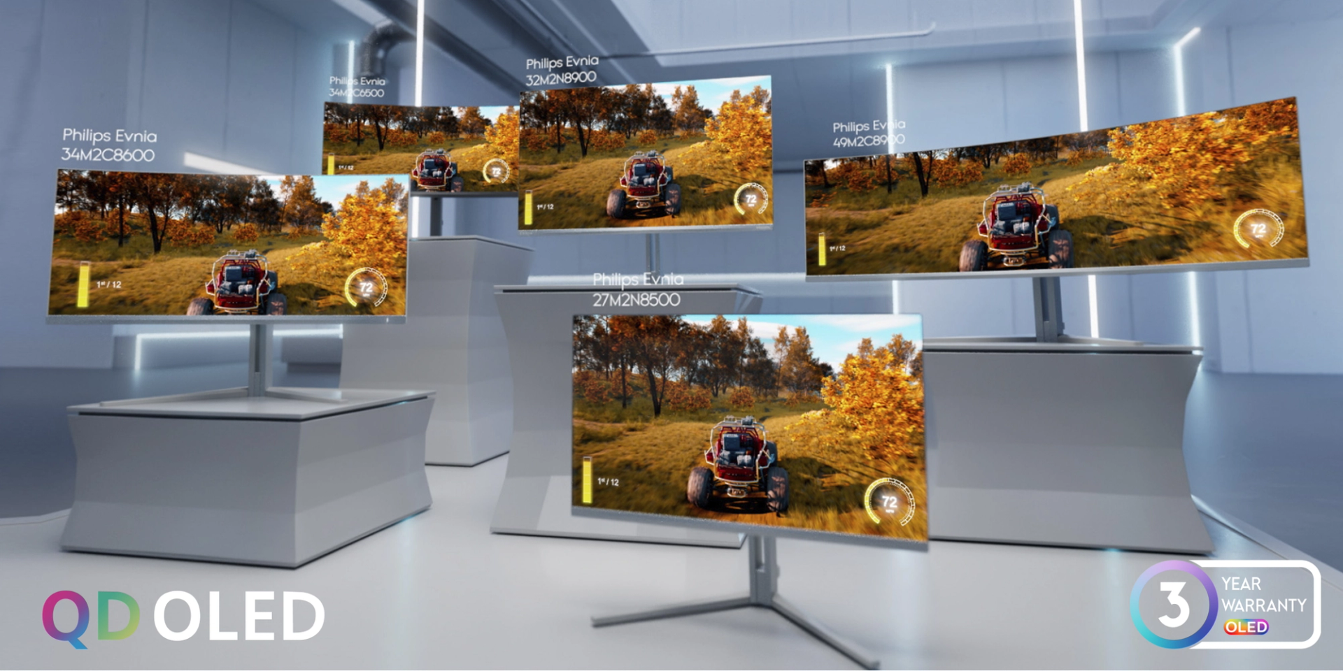 Philips EVNIA oled qd oled monitors with 3 year warranty and precision center logo