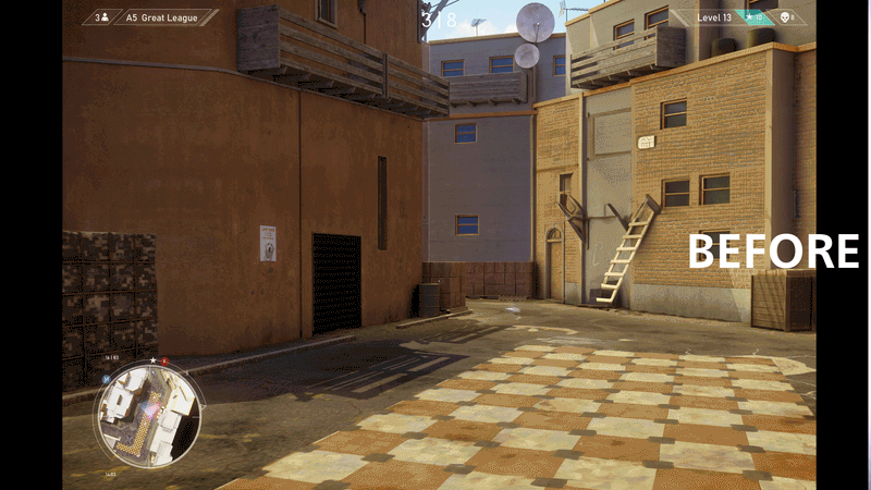 GIF die het verschil vóór en na toont in kleurlevendigheid en contrast bij automatische detectie