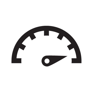 Icon for low input lag showing a gauge with the set to the maximum level