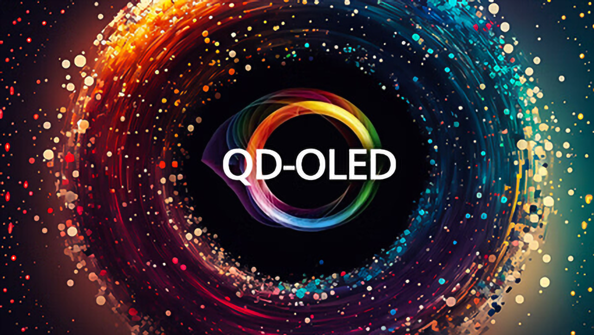 Colorful image circling the text QD-OLED