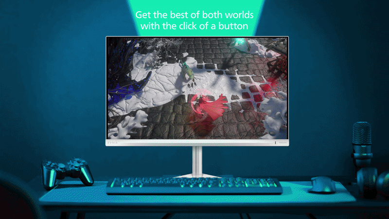 Moniteur Evnia illustrant le passage du mode double de 160 Hz à 320 Hz.