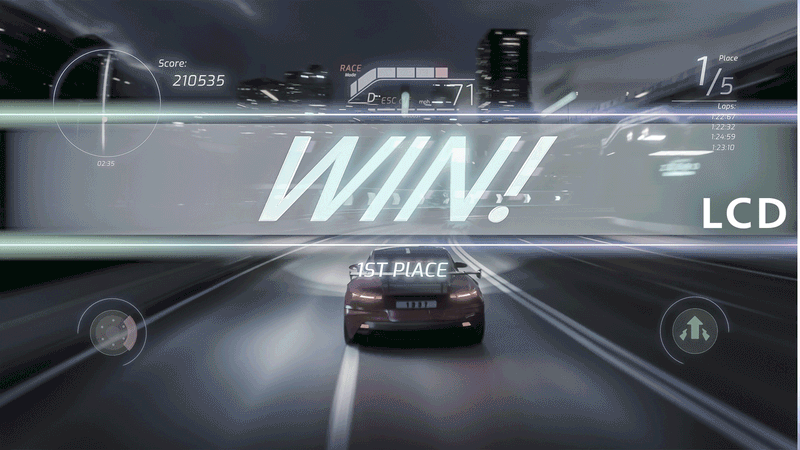 GIF comparing LCD vs QD-OLED monitors showing color vibrancy, contrast, and black levels