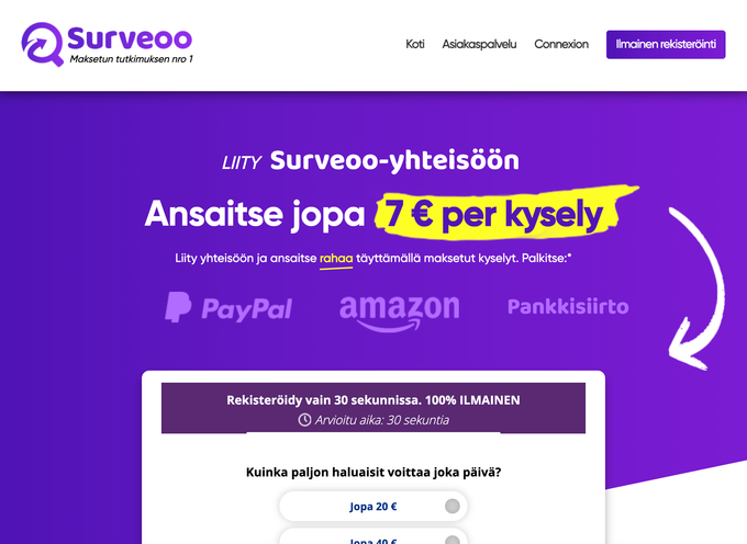 Surveoo rekisteröitymisen kuvakaappaus