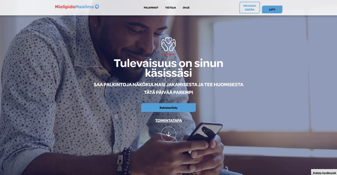 Mielipidemaailman etusivun kuvakaappaus