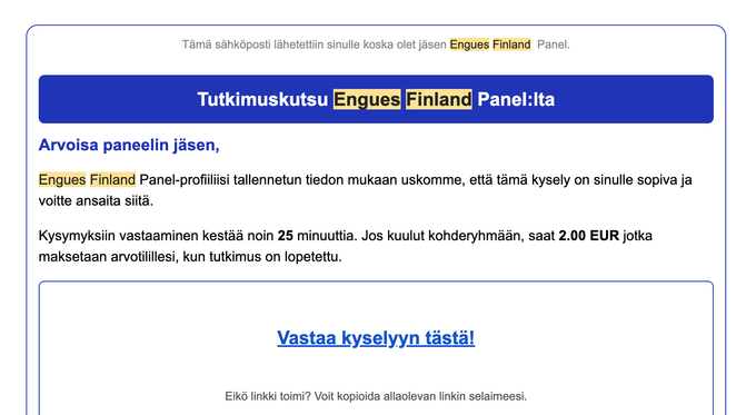 Jopa 2 euron palkkioita enguesissa