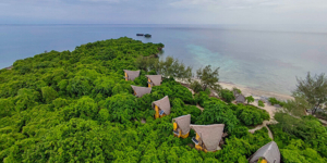 Aerial view of Great Nicobar Island’s rainforest coastline with proposed port site
