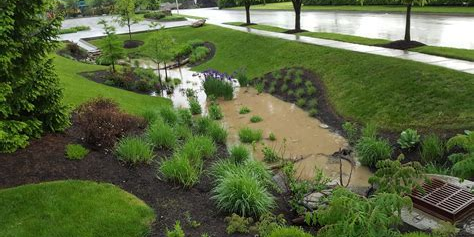 City street flooded with rainwater reflecting buildings, illustrating urban flooding and sustainable water management