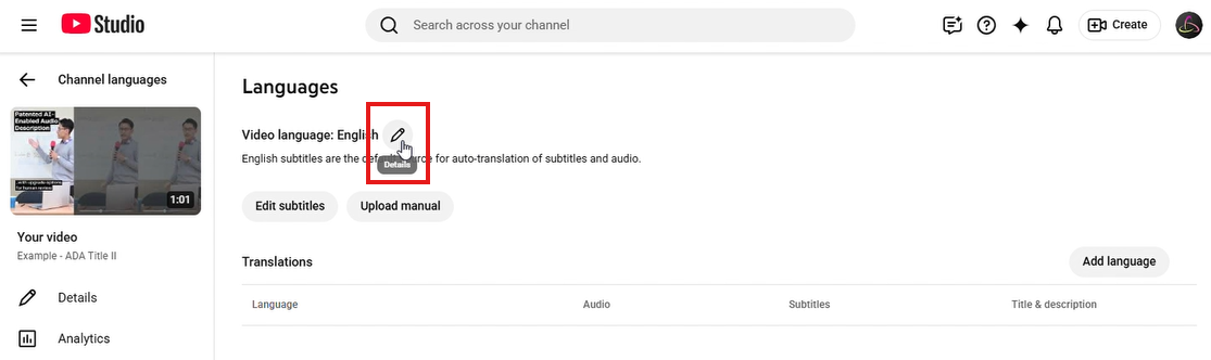 YouTube video languages page