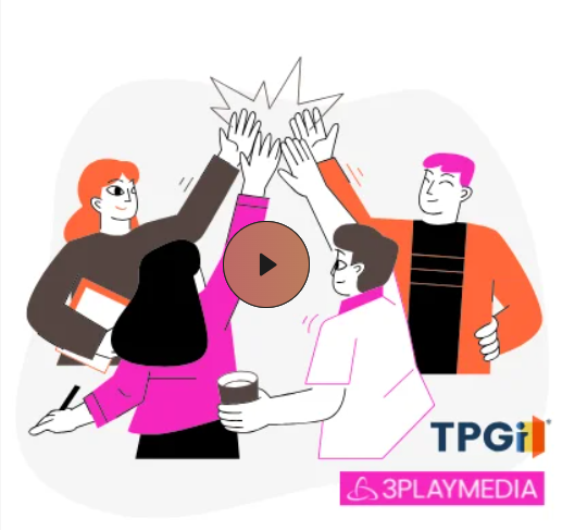 Illustration of a team putting their hands together. The text reads TPGi, 3Play Media