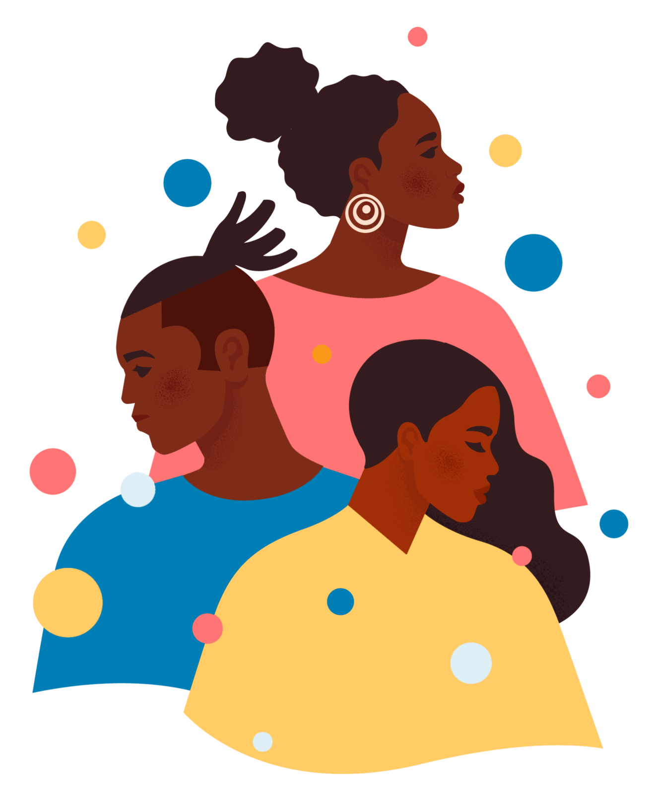 African American men and woman in colorful clothes stand one by one.