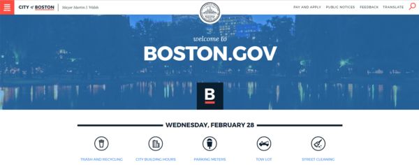 front page of the boston.gov website