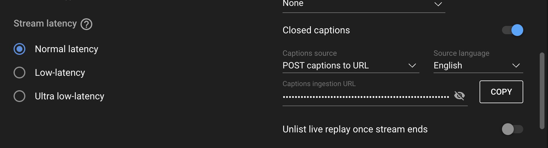 screenshot of YouTube live website.