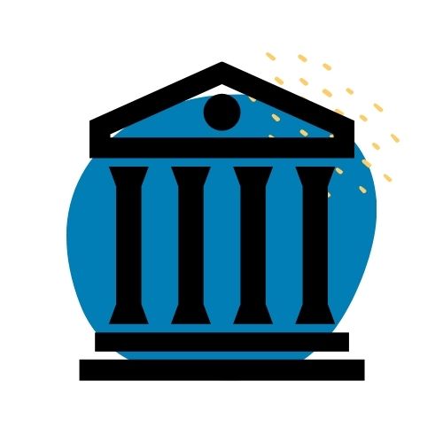 Courthouse on blue background