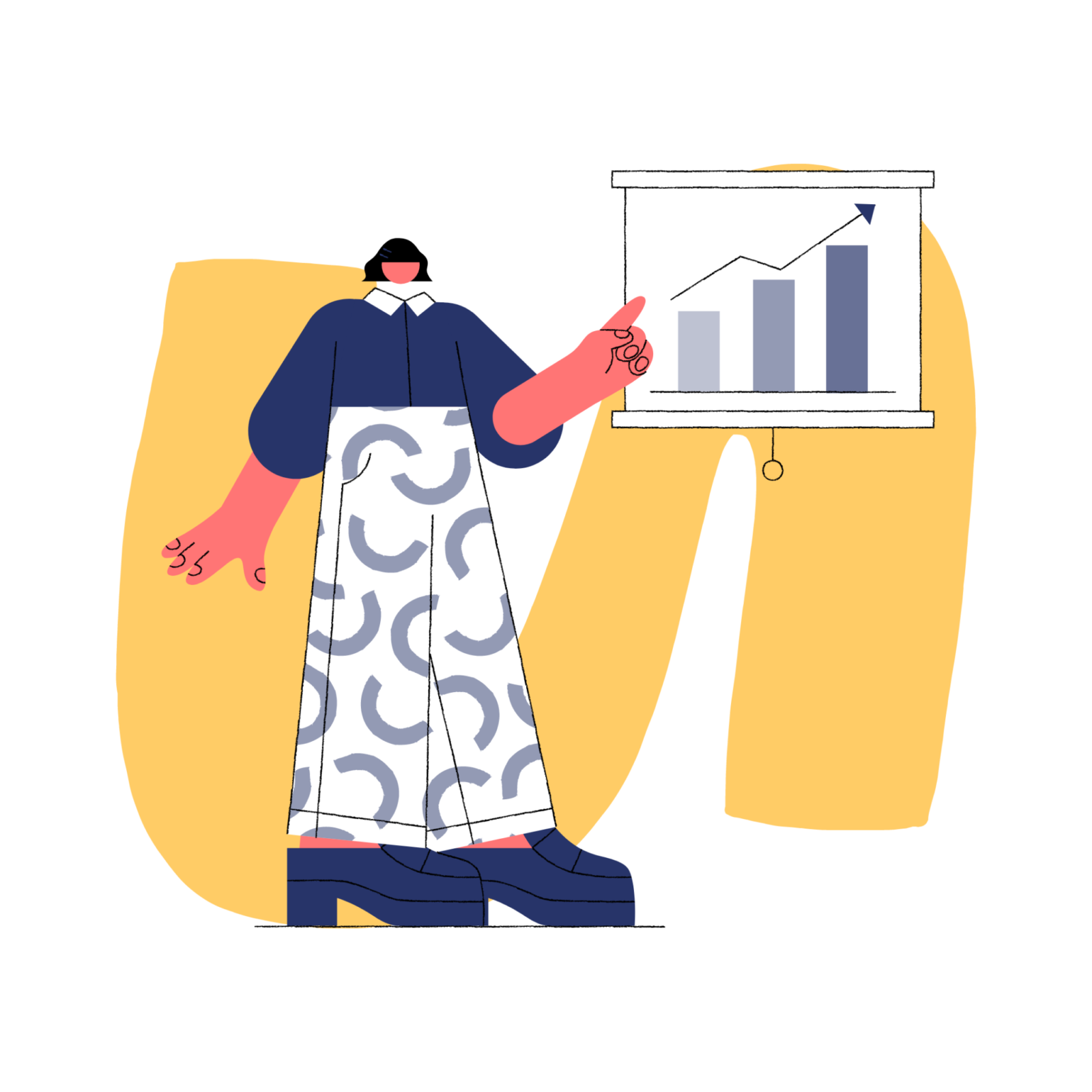 Woman shows a growth chart for video performance metrics.