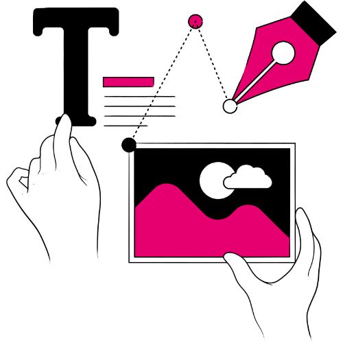 Compilation of hands with graphics and textual imagery