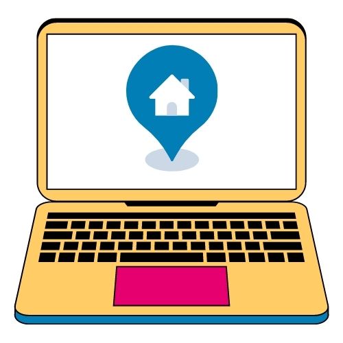 Laptop with work-from-home symbol