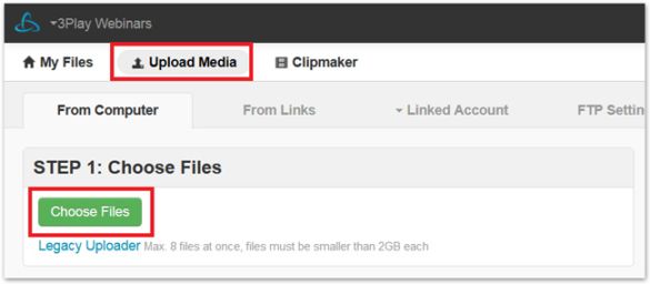 Screenshot with Upload Media and Choose Files selected