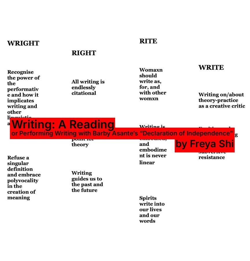Writing: A Reading. Or Performing Writing with Barby Asante’s “Declaration of Independence”