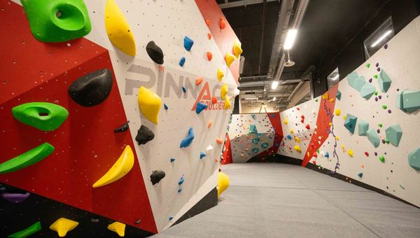 The steeper island bouldering section at The Pinnacle Bouldering Centre