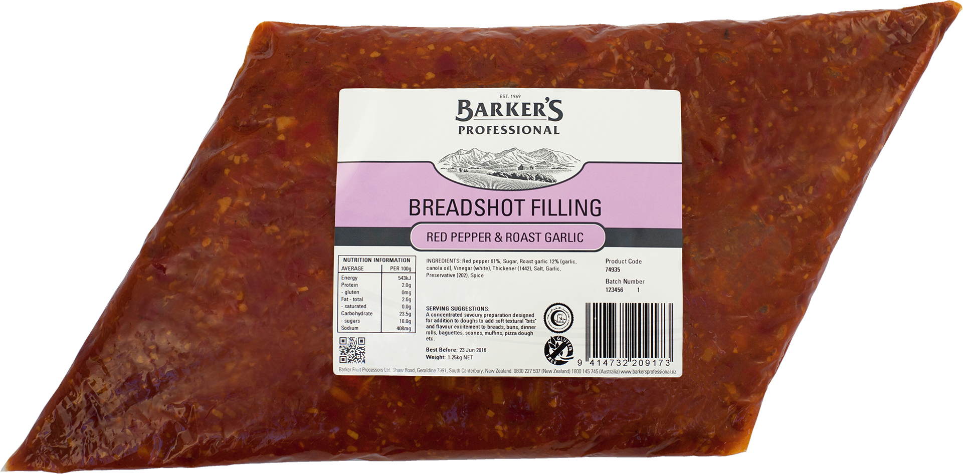 Barker's Professional Red Pepper & Roast Garlic Breadshot Filling 1.25kg
