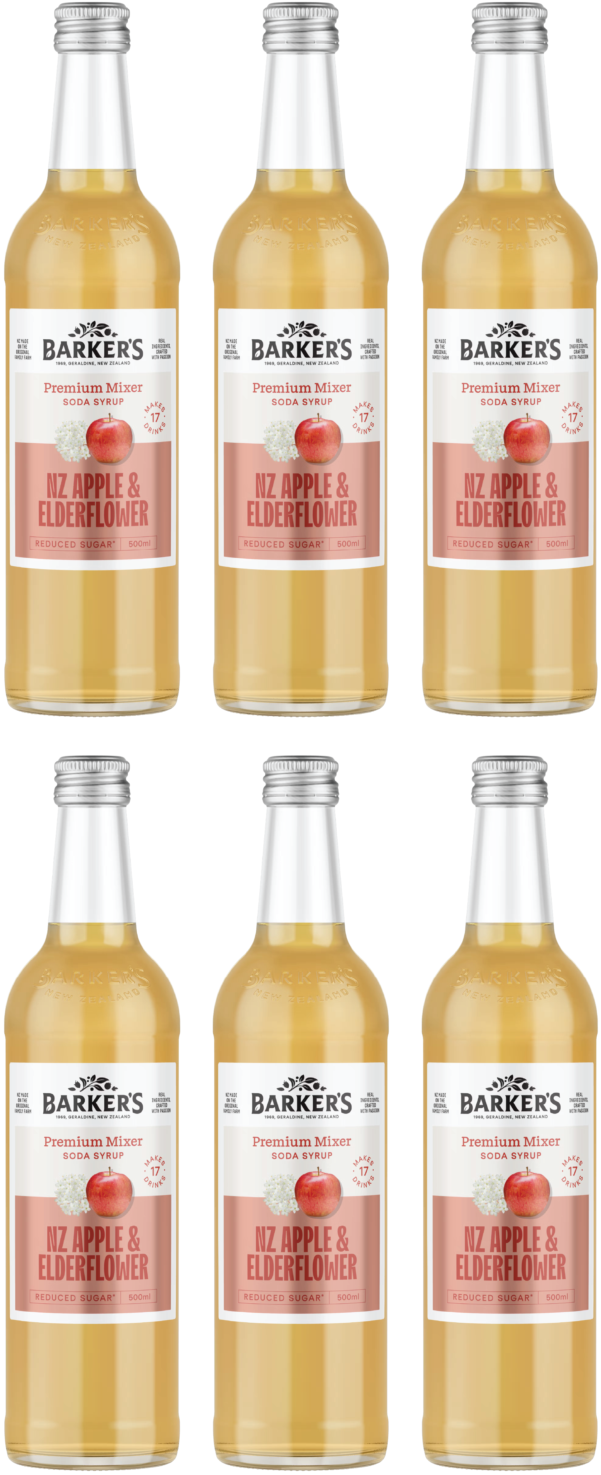 NZ Apple & Elderflower Premium Mixer Soda Syrup (6x500ml)