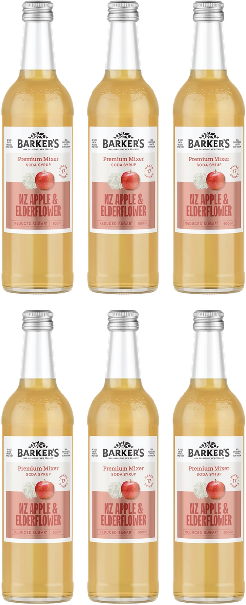 NZ Apple & Elderflower Premium Mixer Soda Syrup (6x500ml)