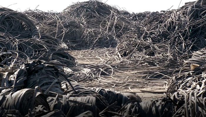Pile of discarded drip tape waste