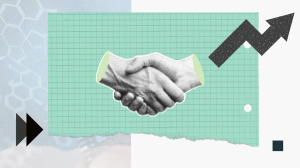 A collage with two hands clasped at the center.