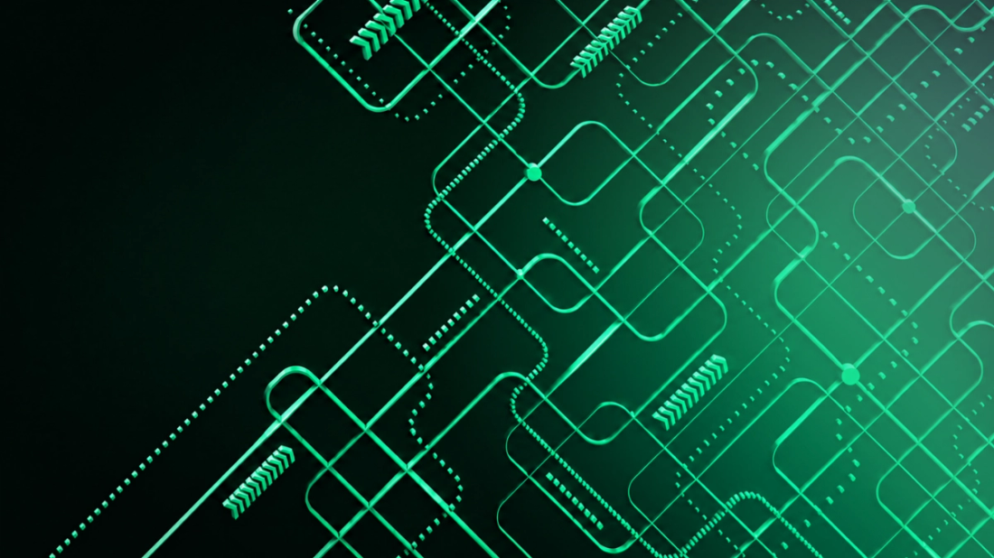 Abstract, futuristic green lines overlayed on a black background
