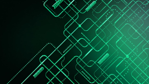 Abstract, futuristic green lines overlayed on a black background