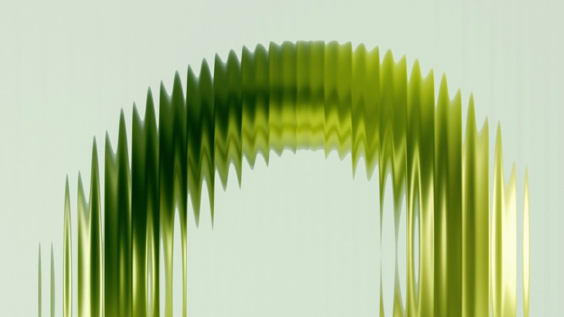 A green object behind patterned glass.