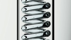 A black-and-white image of a glass coil inside a tube.