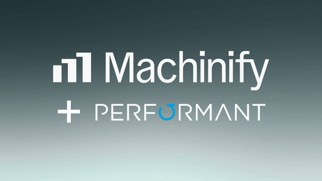 Machinify and Performant logos on a teal gradient background