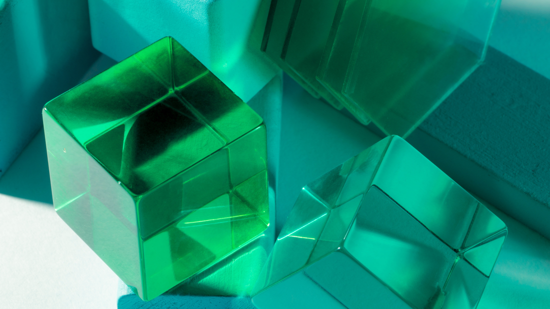 Green and blue translucent cubes