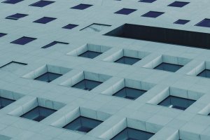 A view of squares in a green-blue color.