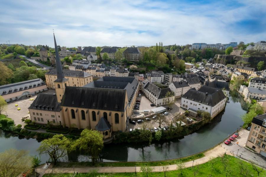 Luxembourg City’s old quarters beside a winding river