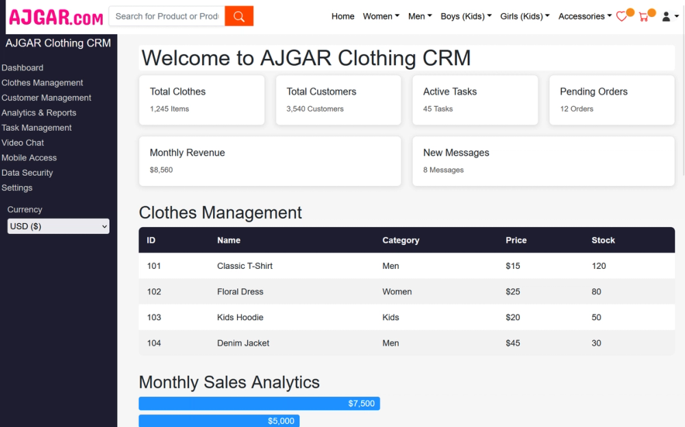 image of AJGAR Clothing CRM