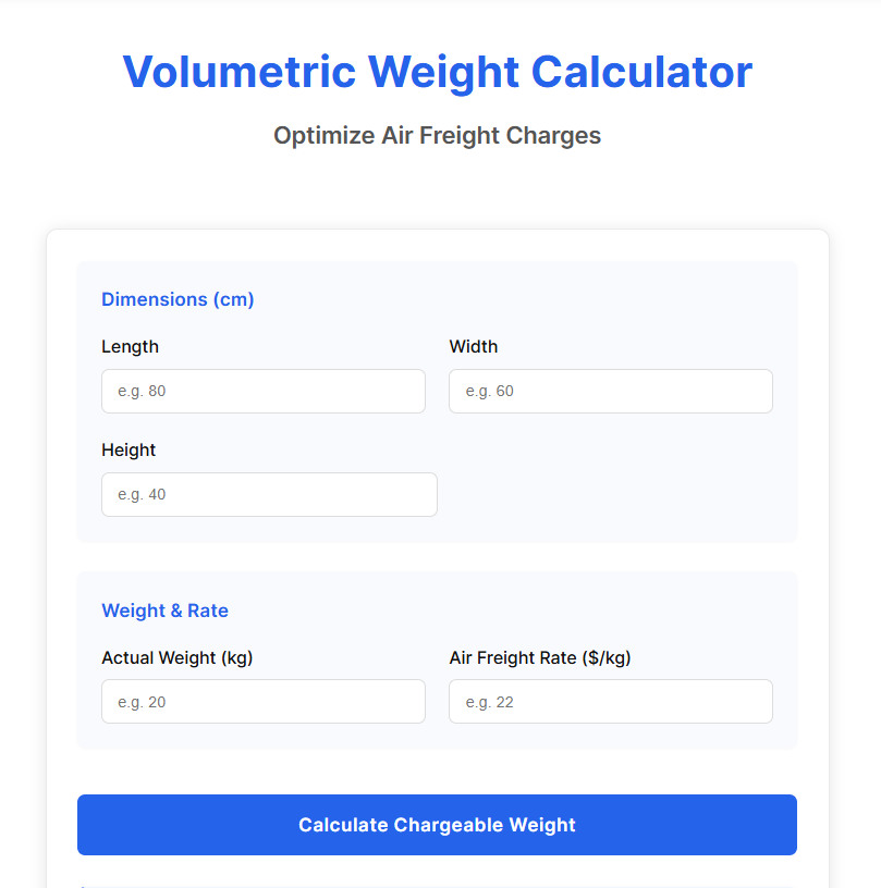 image of Volumetric Weight Calculator