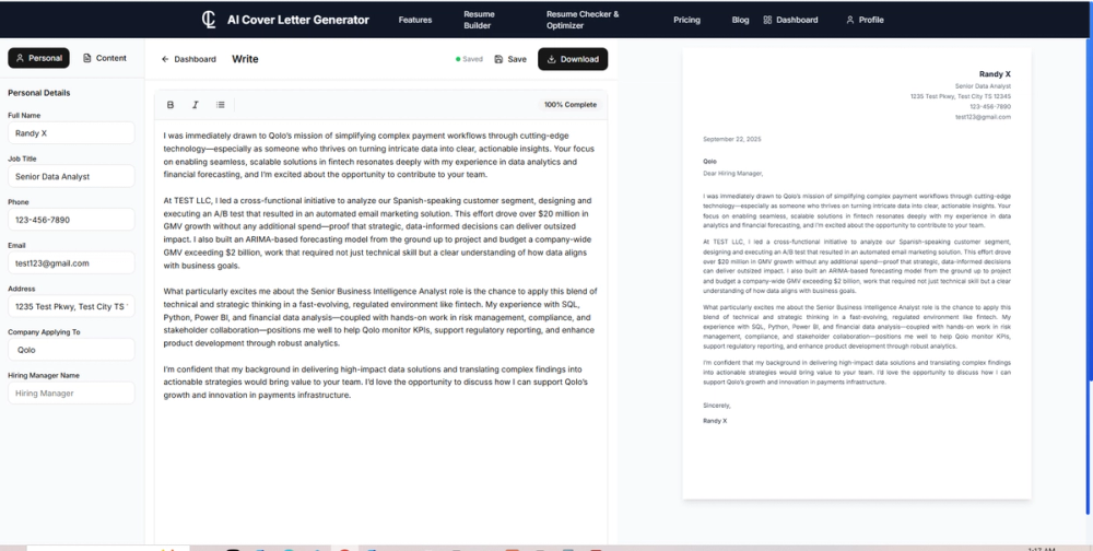 image of AI Cover Letter Generator