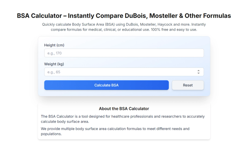 image of BSA calculator