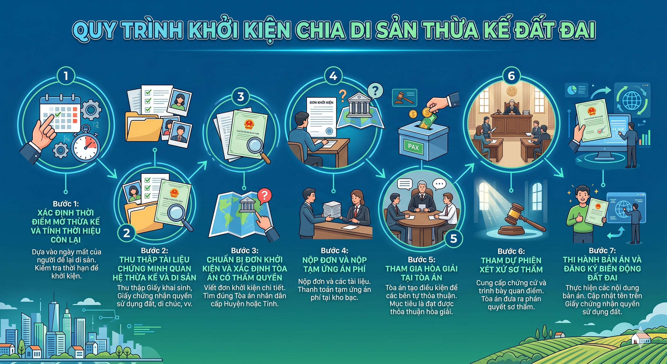 Quy trình khởi kiện chia di sản thừa kế đất đai tại tòa án