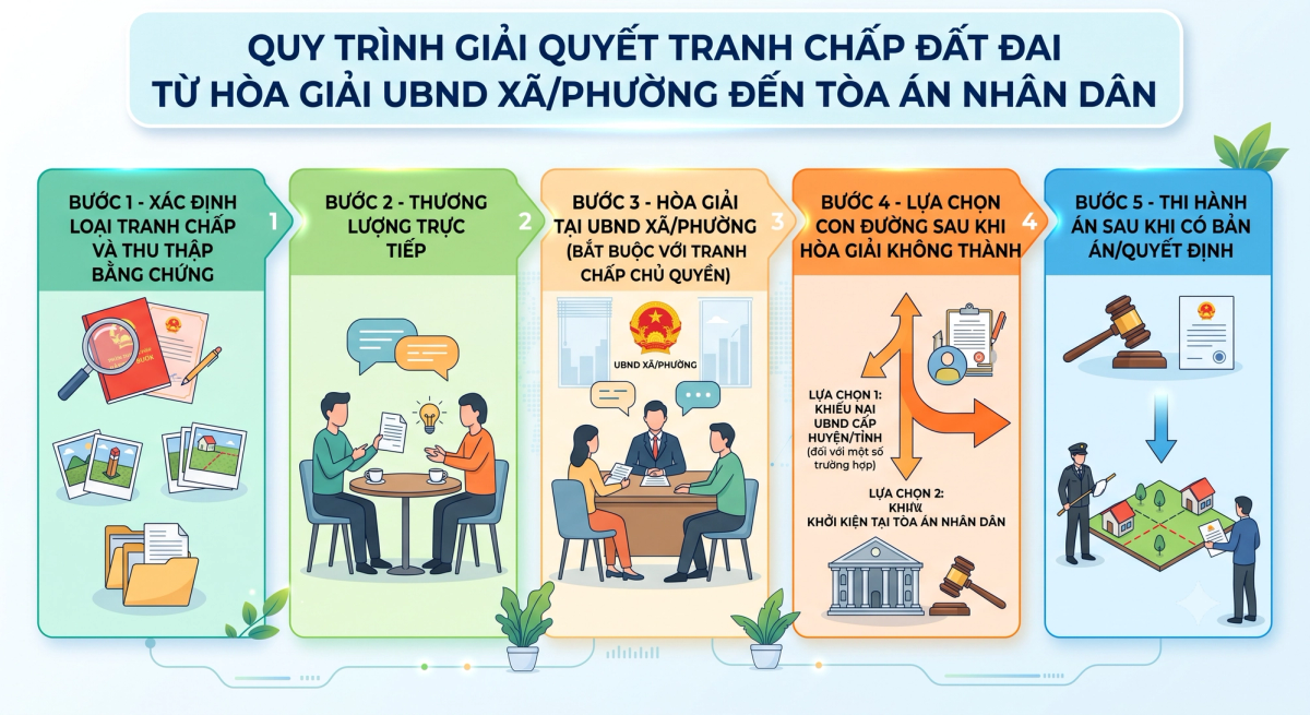 Quy trình giải quyết tranh chấp đất đai tại Việt Nam 2026 - từ hòa giải đến tòa án