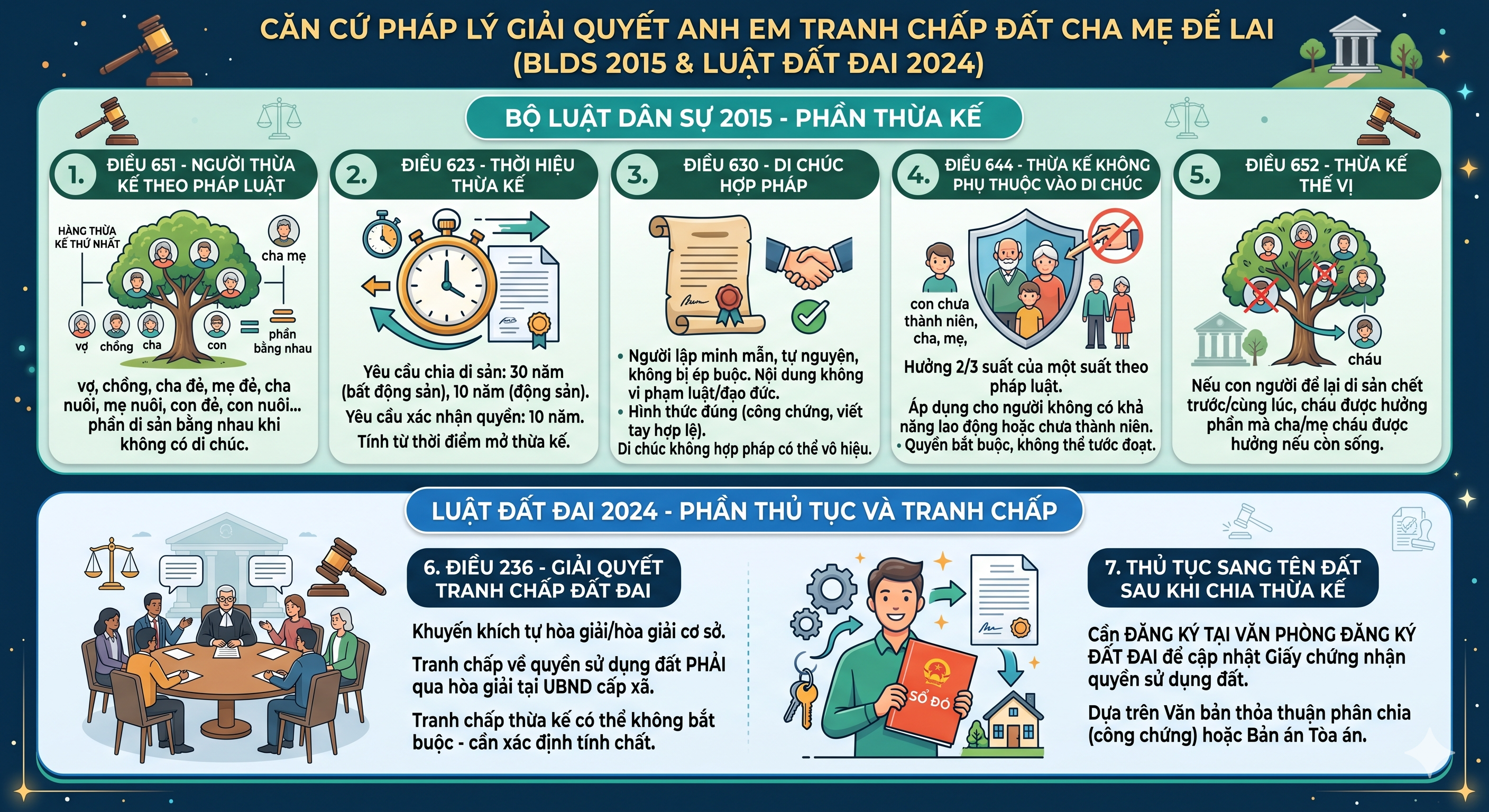 Căn cứ pháp lý giải quyết tranh chấp đất thừa kế giữa anh em - Bộ luật Dân sự 2015 và Luật Đất đai 2024 - N.H Legal