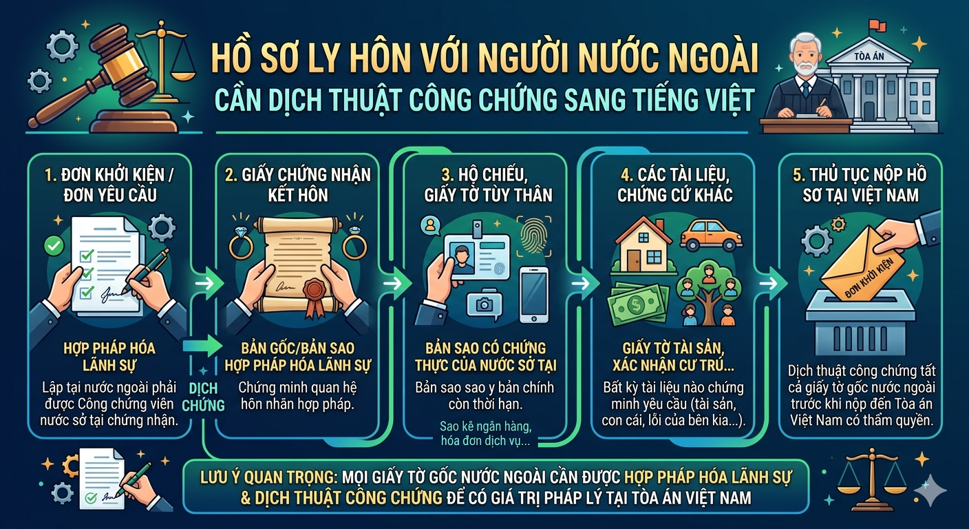 Hồ sơ ly hôn có yếu tố nước ngoài cần chuẩn bị
