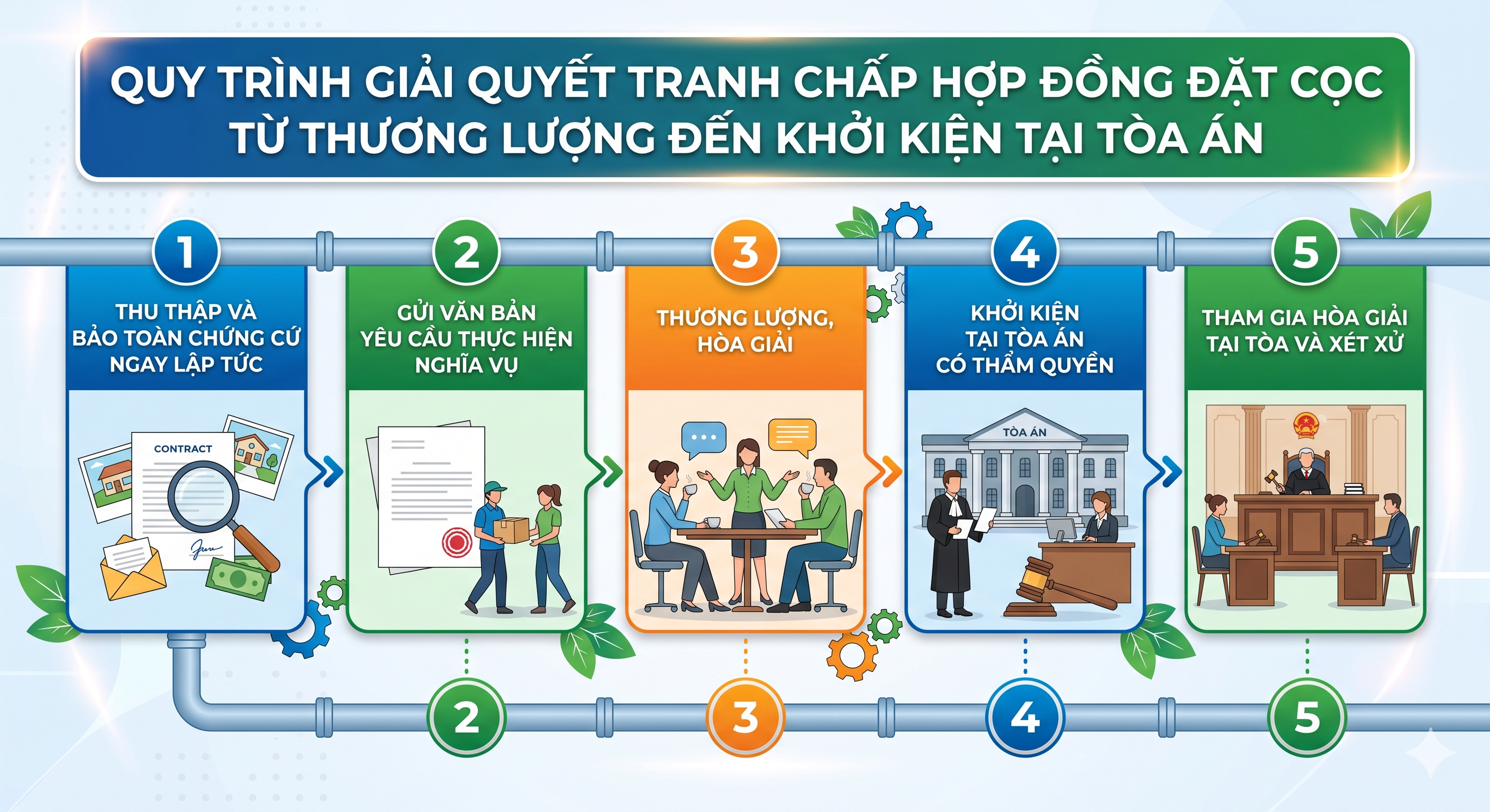 Quy trình khởi kiện giải quyết tranh chấp hợp đồng đặt cọc mua bán nhà đất tại tòa án