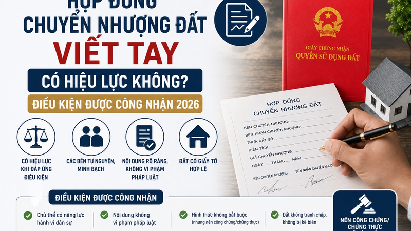 Hợp Đồng Chuyển Nhượng Đất Viết Tay Có Hiệu Lực Không? Điều Kiện Được Công Nhận 2026