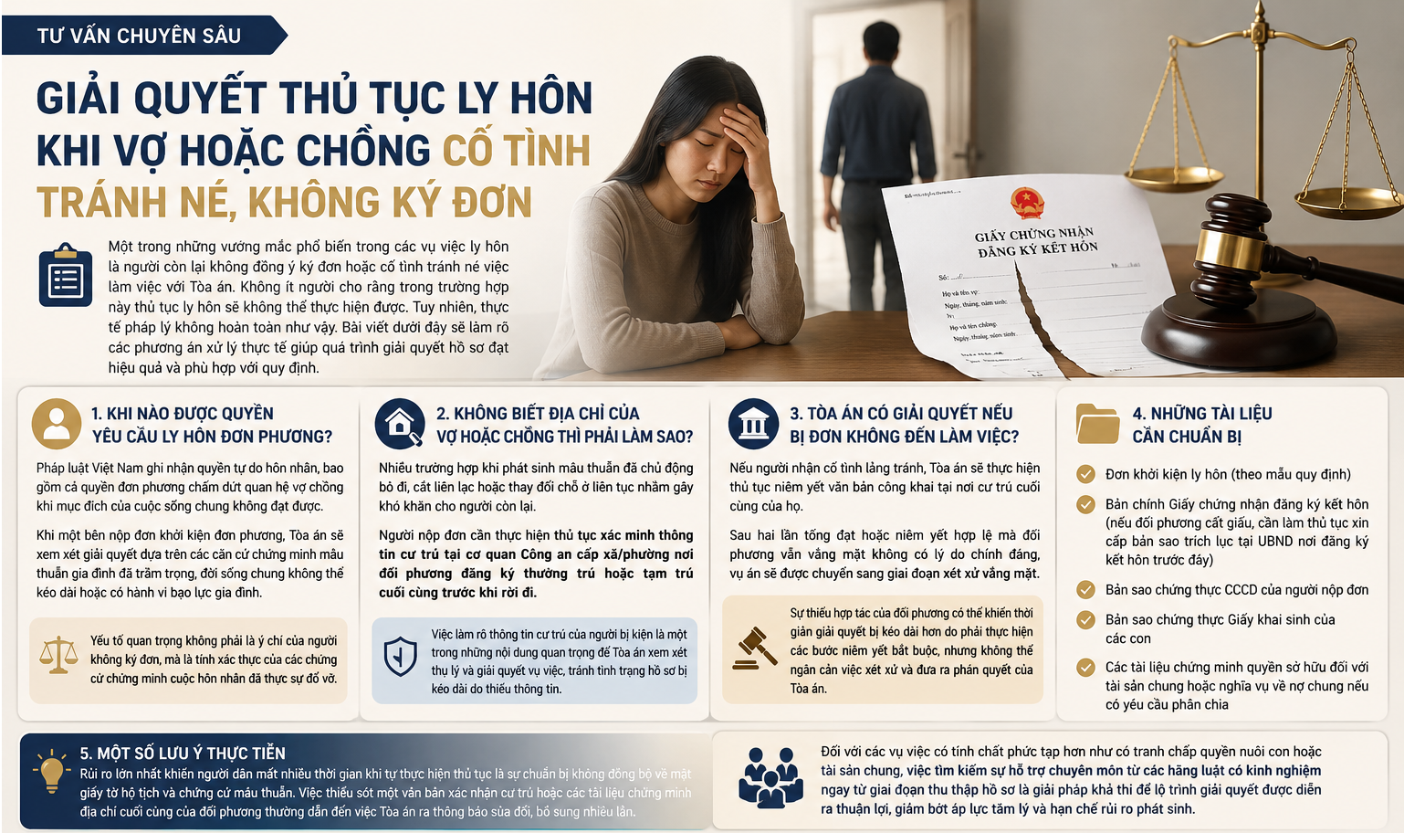 Giải quyết thủ tục ly hôn khi vợ hoặc chồng cố tình tránh né, không ký đơn