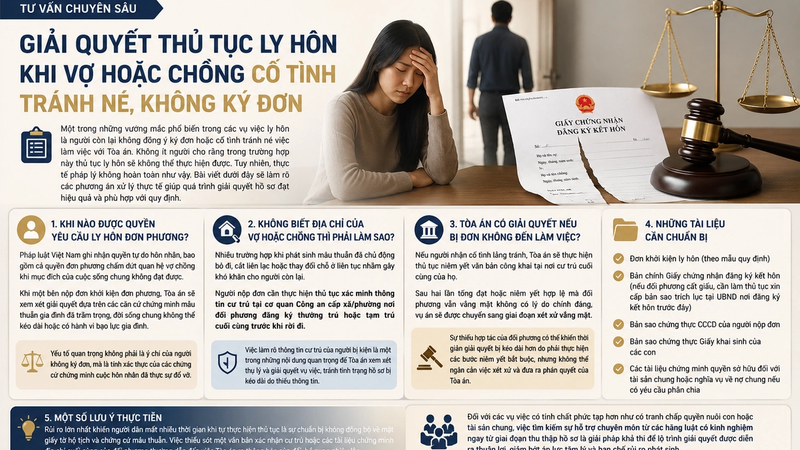 Giải quyết thủ tục ly hôn khi vợ hoặc chồng cố tình tránh né, không ký đơn